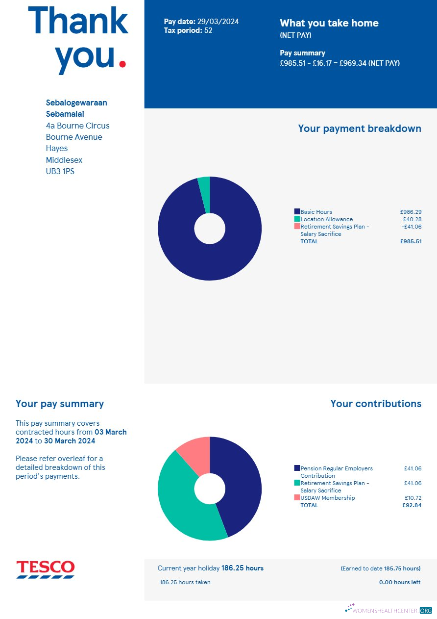 Download United Kingdom Tesco Stores payslip template in Word and PDF formats.pdf, 1 Photoshop template
